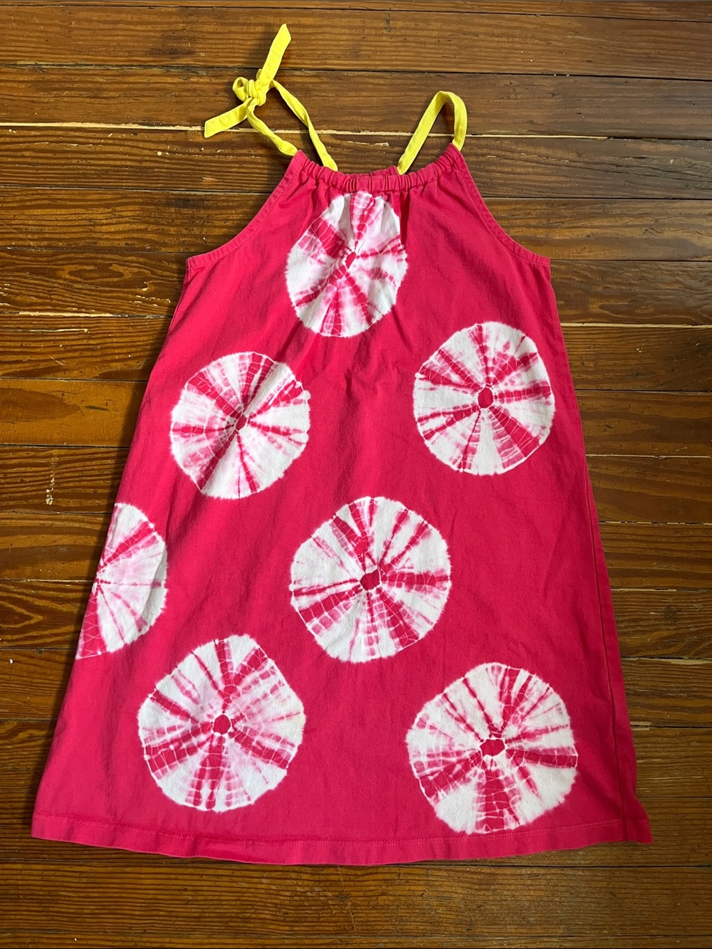Hanna Andersson Pink Tie-Dye Dress with Yellow Straps - 130